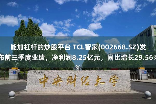 能加杠杆的炒股平台 TCL智家(002668.SZ)发布前三季度业绩，净利润8.25亿元，同比增长29.56%