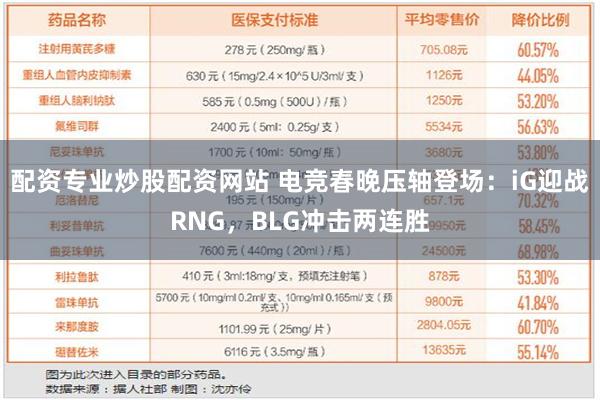 配资专业炒股配资网站 电竞春晚压轴登场：iG迎战RNG，BLG冲击两连胜